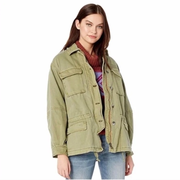 Free People Women's Seize the Day Military Jacket MEDIUM Army Oversized Boho NEW - Picture 1 of 13